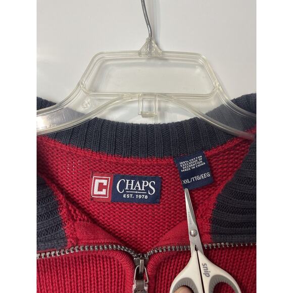 Chaps Ralph Lauren Sweater 1/4 Zip Oversized Red Knit Cotton Men's Size 2XL - Picture 2 of 12